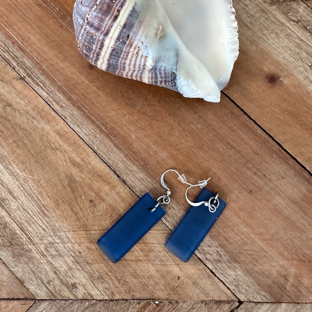 Handmade Blue Seaglass Square Earrings